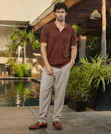 Men's Russet Brown Fluid-Knit Polo Shirt