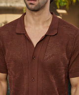 Men's Russet Brown Fluid-Knit Polo Shirt