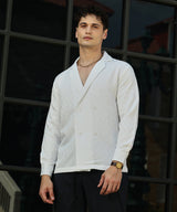 Men's Daisy White Double-Breasted Moziac Shirt