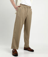Men's Khaki Brown Tailored Linen-Blend Trousers