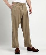 Men's Khaki Brown Tailored Linen-Blend Trousers