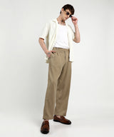 Men's Khaki Brown Tailored Linen-Blend Trousers