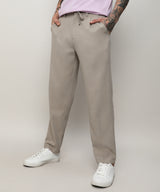 Men's Oatmeal Beige Solid Tailored Trousers