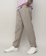 Men's Oatmeal Beige Solid Tailored Trousers