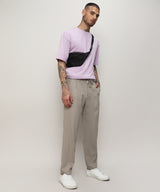 Men's Oatmeal Beige Solid Tailored Trousers