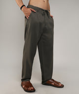 Men's Olive Green Tailored Linen-Blend Trousers
