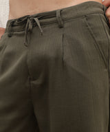 Men's Olive Green Tailored Linen-Blend Trousers