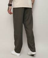 Men's Army Green Solid Tailored Trousers