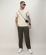 Men's Army Green Solid Tailored Trousers