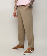 Men's Beige Solid Tailored Trousers