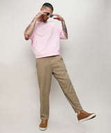 Men's Beige Solid Tailored Trousers