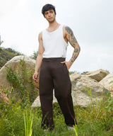 Men's Umber Brown Straight-Fit Tailored Trousers