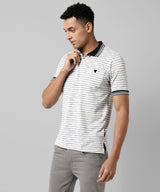 Men's White Striped Regular Fit Casual Polo Tshirt