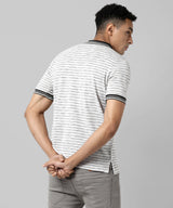 Men's White Striped Regular Fit Casual Polo Tshirt