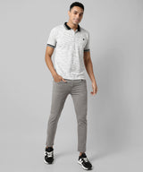 Men's White Striped Regular Fit Casual Polo Tshirt