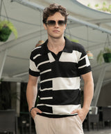 Men's Onyx Black & Chalk White Contrast-Block Polo Tshirt