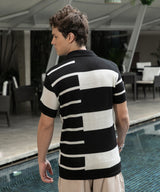 Men's Onyx Black & Chalk White Contrast-Block Polo Tshirt