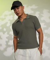 Men's Moss Green Swirl-Textured Polo Tshirt