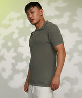 Men's Moss Green Swirl-Textured Polo Tshirt