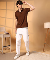 Men's Coffee Brown Houndstooth-Textured Polo Tshirt