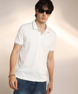 Men's Chalk White Lined-Knit Polo Tshirt