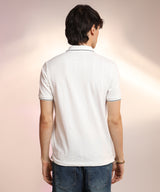 Men's Chalk White Lined-Knit Polo Tshirt