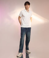 Men's Chalk White Lined-Knit Polo Tshirt