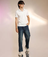 Men's Chalk White Lined-Knit Polo Tshirt