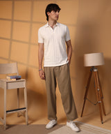 Men's Cream White Weave-Textured Polo Tshirt