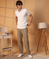 Men's Cream White Weave-Textured Polo Tshirt