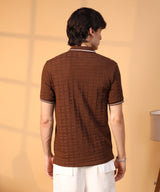 Men's Coffee Brown Weave-Textured Polo Tshirt
