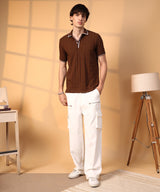 Men's Coffee Brown Weave-Textured Polo Tshirt