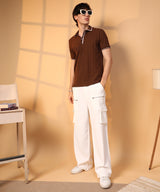 Men's Coffee Brown Weave-Textured Polo Tshirt
