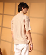 Men's Buff Beige Striped Oversized Polo Tshirt