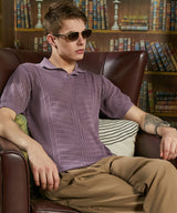Men's Mauve Purple Stripe-Textured Polo Tshirt