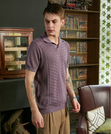Men's Mauve Purple Stripe-Textured Polo Tshirt