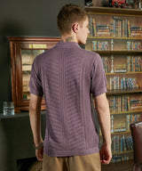 Men's Mauve Purple Stripe-Textured Polo Tshirt