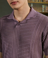 Men's Mauve Purple Stripe-Textured Polo Tshirt