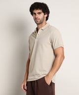 Campus Sutra Men's Saltbox Beige Chainlink-Ribbed Polo Tshirt