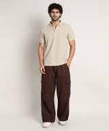 Campus Sutra Men's Saltbox Beige Chainlink-Ribbed Polo Tshirt