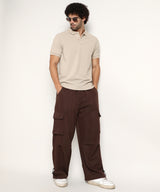 Campus Sutra Men's Saltbox Beige Chainlink-Ribbed Polo Tshirt