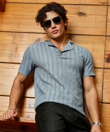 Campus Sutra Men's Icy Blue Wicker-Tactitle Polo Tshirt