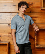 Campus Sutra Men's Icy Blue Wicker-Tactitle Polo Tshirt