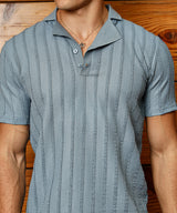 Campus Sutra Men's Icy Blue Wicker-Tactitle Polo Tshirt