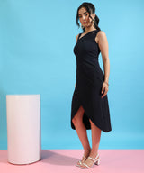 Women's Solid Navy Blue Asymetrical Bodycon Party Dress