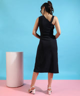 Women's Solid Navy Blue Asymetrical Bodycon Party Dress