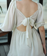 Women's Solid Light Yellow Sleeve Balloon Party Dress