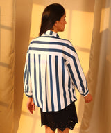 Women's Aegean Blue & Chalk White Candy Striped Boyfriend Shirt