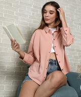 Women's Peach Pink Rhombus-Tactile Oversized Shirt