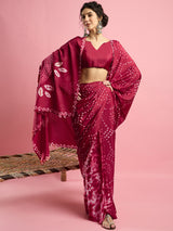 Women's Crepe Red Printed Designer Saree with Blouse Piece